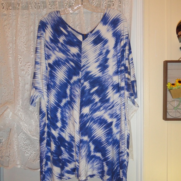 2X/3X Blue White T-Shirt Top Zipper Back - Picture 3 of 8